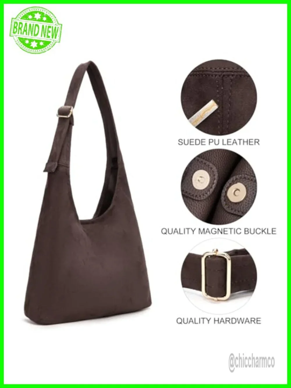 Ultra Soft Faux Suede Slouchy Hobo Bag with Cosmetic Pouch